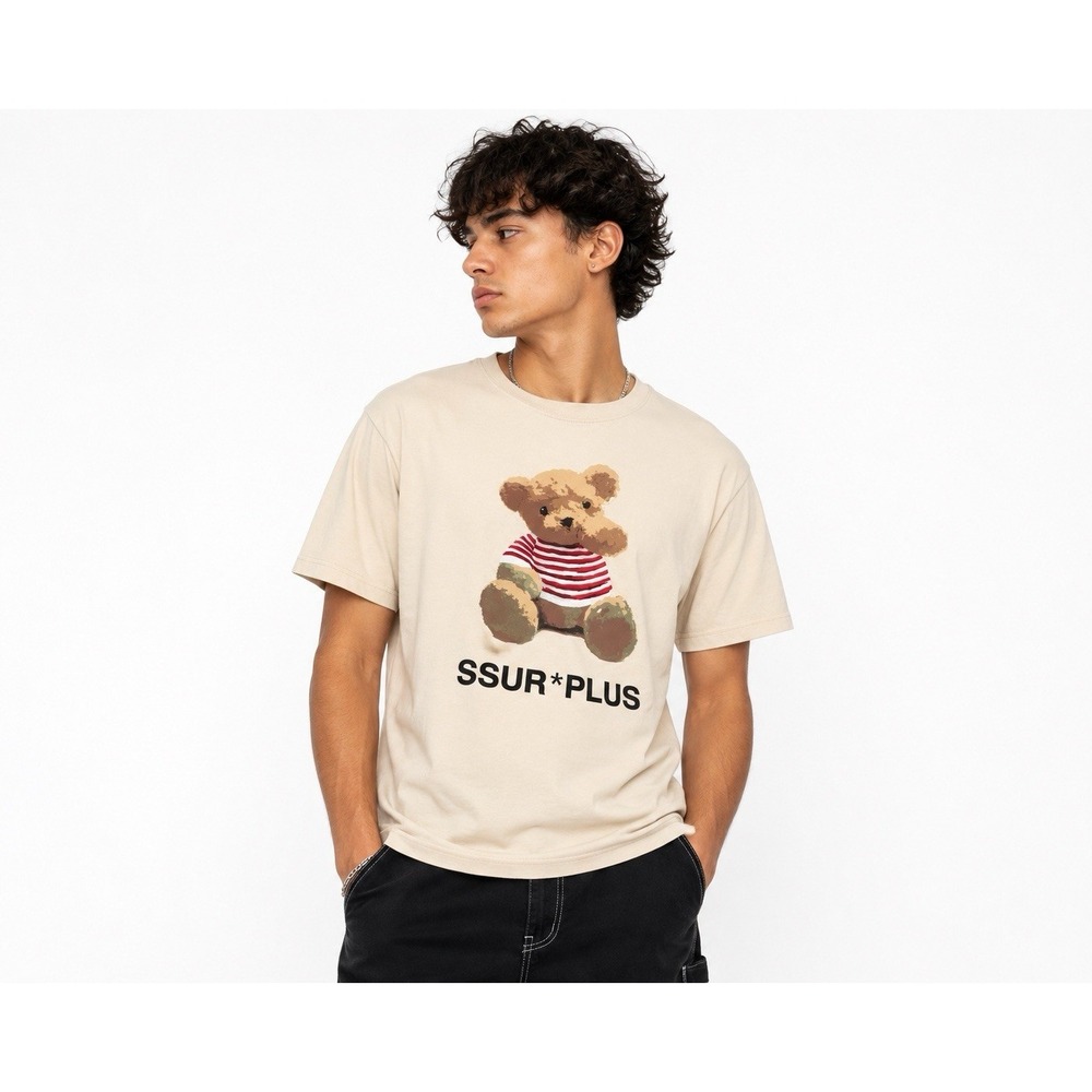 SSUR Plus x Iconslab Tee S Beige Teddy Bear Graphic Logo‎ Streetwear Y2K Skater